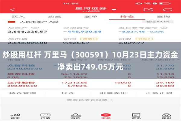 炒股用杠杆 万里马（300591）10月23日主力资金净卖出749.05万元